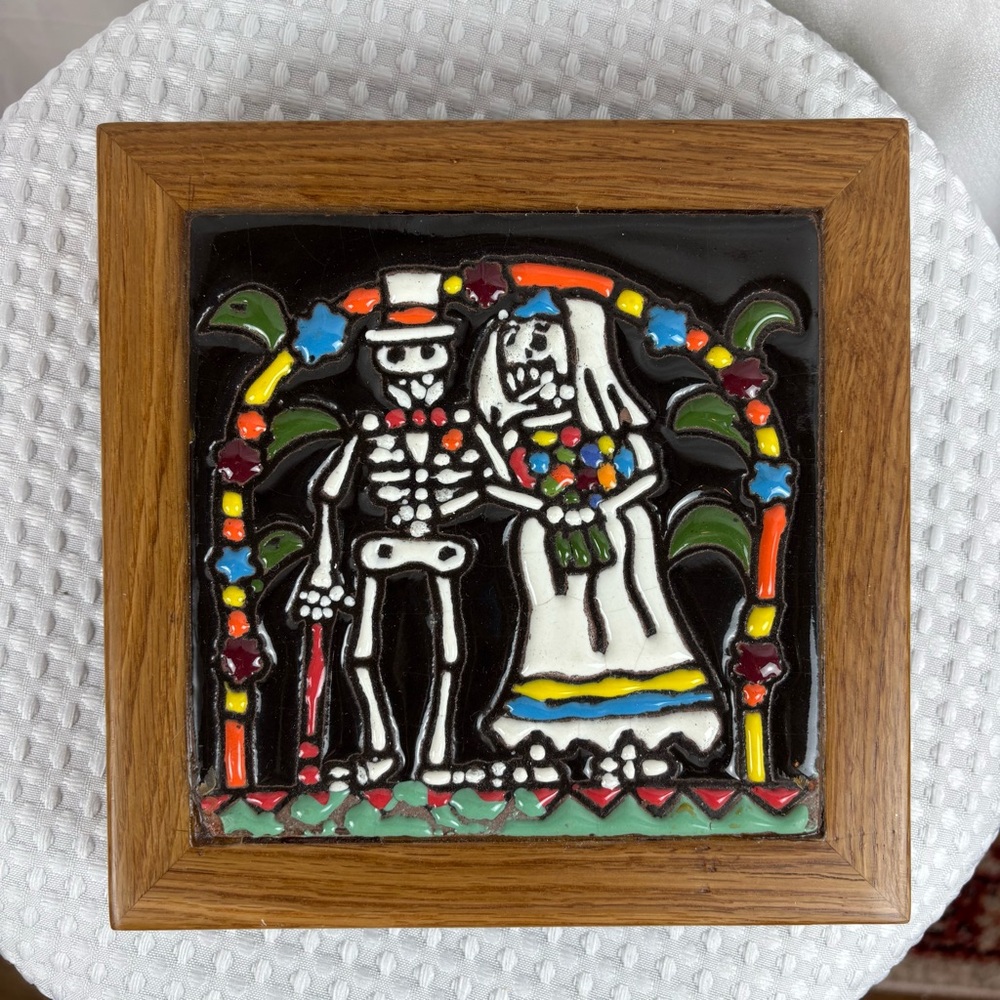 HANDMADE Day of The Dead Wedding Couple Trivet or Wall Hanging‎